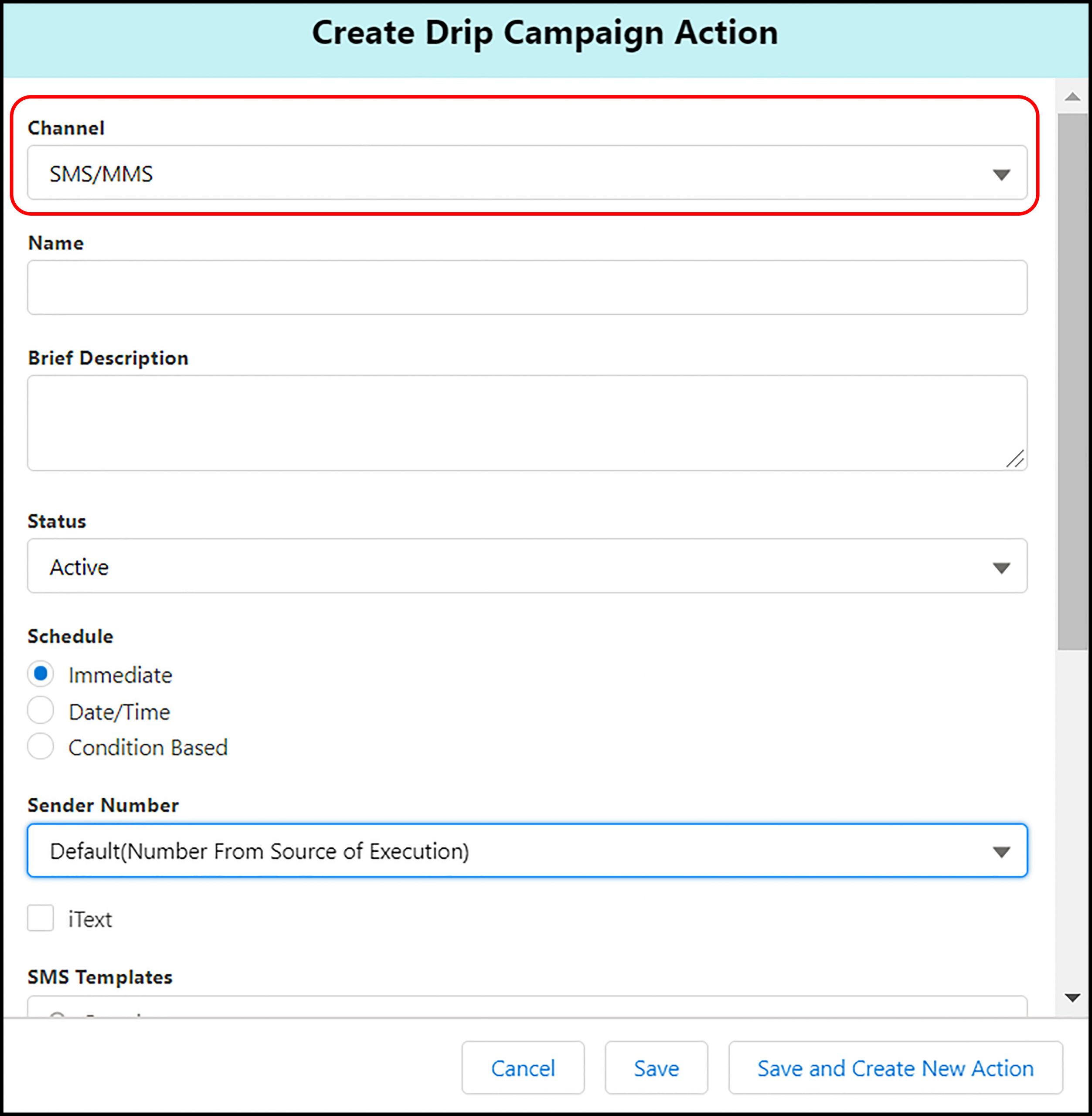 360 Sms App to configure page channel for each SMS
