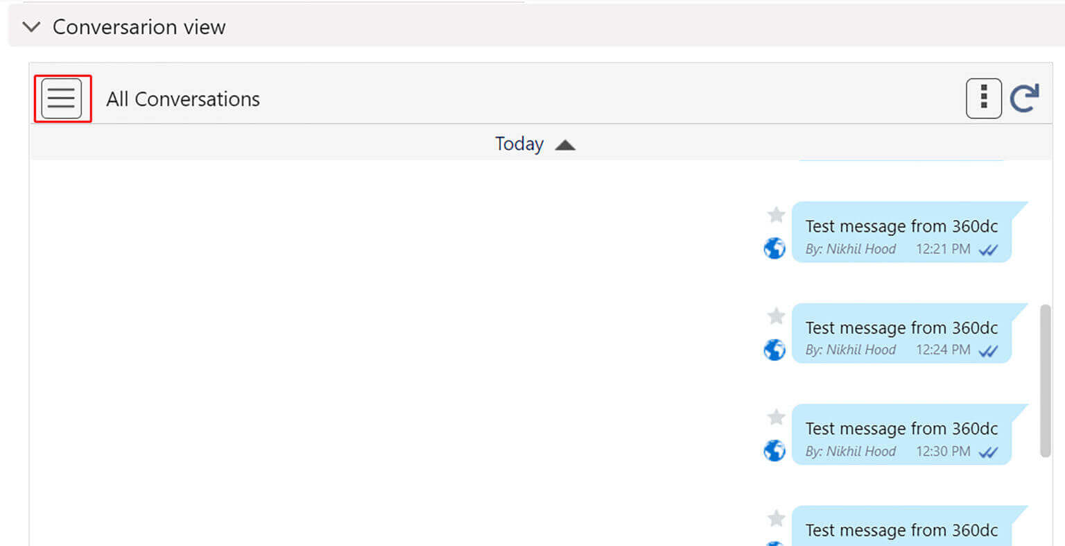 360 Sms Apps on icon top left side with three lines