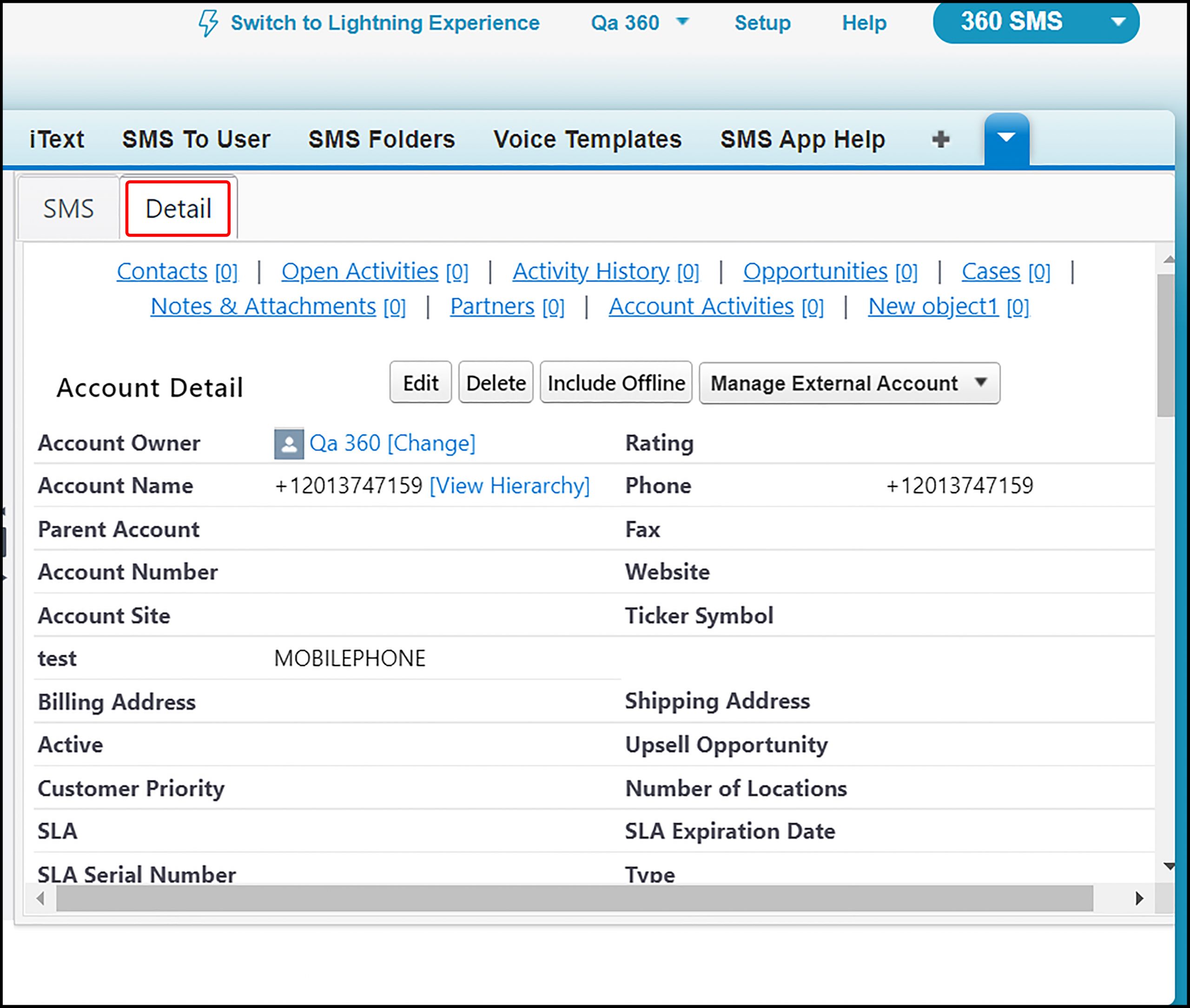 360 Sms App to detail page button edit records in single window console