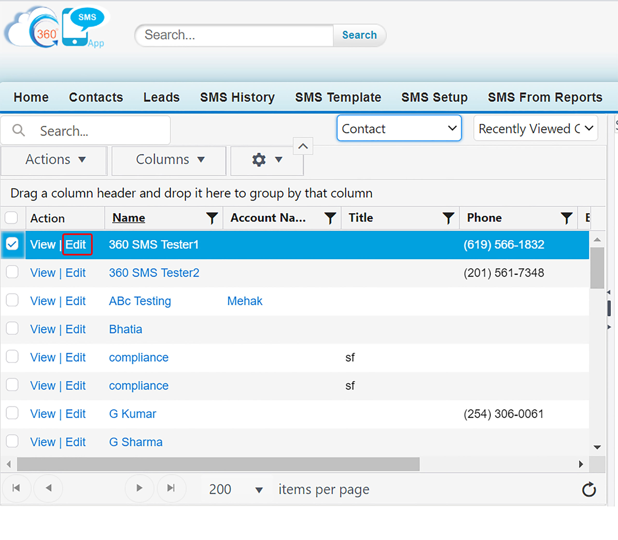 360 Sms App to edit button record page in seperate window