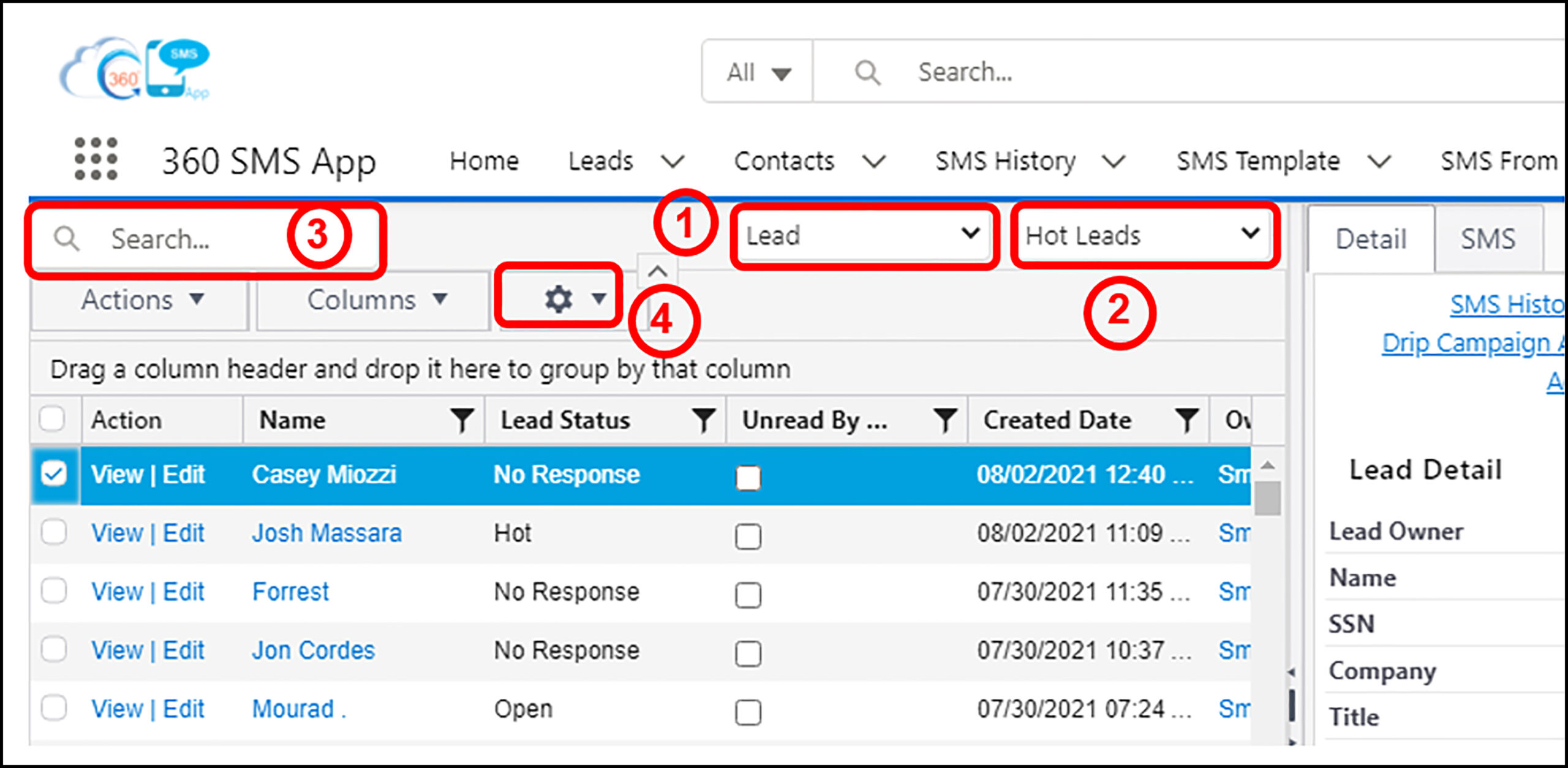360 Sms App Conversation managers configuring tabs for segments